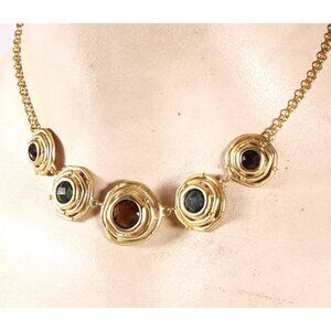 Greek goddess costume jewelry necklace, gold toned brutalist style coloured